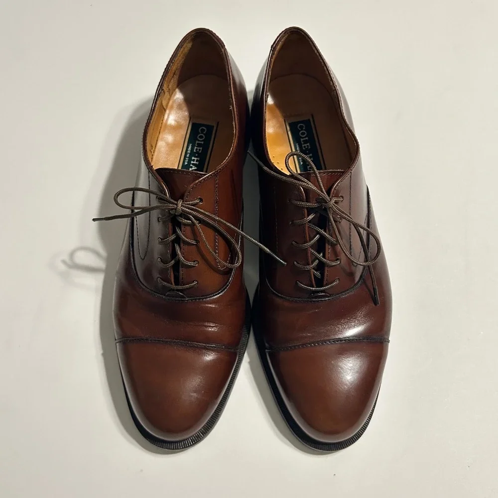 Vintage Cole Haan Oxford Shoes Mens 9.5 D Brown Leather Cap Toe‎ Made in USA